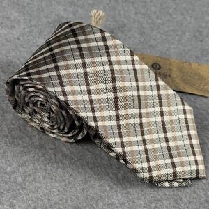 Onassis 100% Silk Skinny Tie Brown Gray Plaid Checked Men's Necktie 58x2.5"